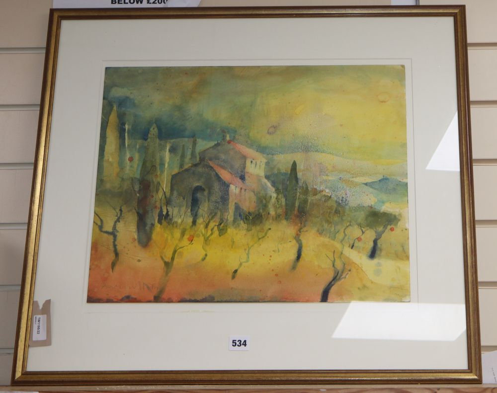 Bernard Vogel (b. 1961), Pescille, Tuscany, signed, watercolour, 39.5cm x 49.5cm